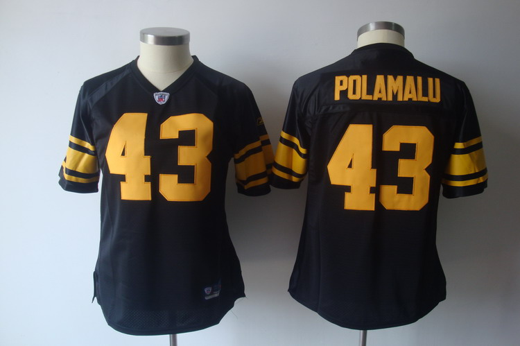 Steelers #43 Troy Polamalu Black Women's Alternate Stitched NFL Jersey - Click Image to Close